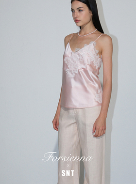 SNT【蜜桃慕斯】重磅醋酸 松弛感蕾丝拼接吊带上衣