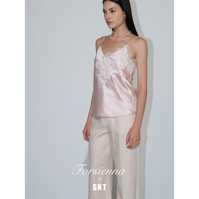 SNT【蜜桃慕斯】重磅醋酸 松弛感蕾丝拼接吊带上衣