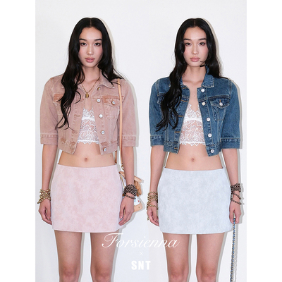 SNT 复古蓝/干枯玫瑰 利落显瘦短款中袖牛仔外套