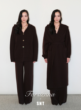 SNT【木质调怀抱】乌木色100%美利奴羊毛浴袍款连帽针织大衣/外套
