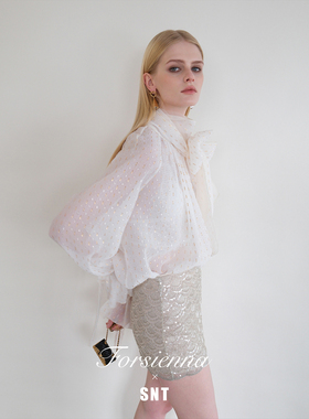 SNT【云海星光】沉溺在这片云海 梦幻仙系金银皮提花超大飘带衬衣