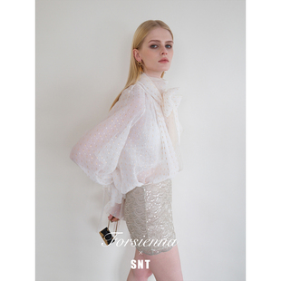 SNT【云海星光】沉溺在这片云海 梦幻仙系金银皮提花超大飘带衬衣