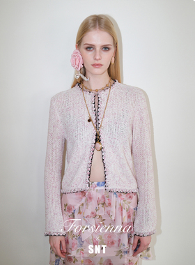 SNT【早春幻想】唤醒你对早春所有美好想象蓝/粉花纱小香针织外套