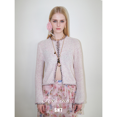 SNT【早春幻想】唤醒你对早春所有美好想象蓝/粉花纱小香针织外套