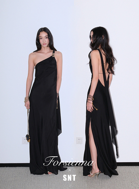 SNT【多瑙河之夜】优雅女神系列桑蚕丝斜肩露背裙