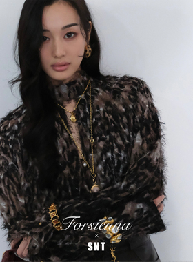 SNT【野性入骨】韩国进口豹纹羽毛流苏衬衣/修身连衣裙