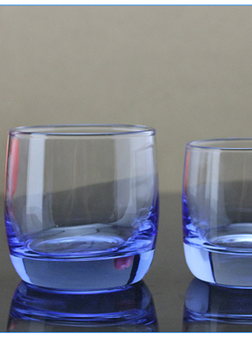 波匠蓝色圆形玻璃水杯酒店餐厅茶杯酒杯水杯漱口杯洋酒杯威士忌杯