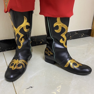 新疆舞蹈鞋子靴子高筒靴子男士舞台服装装饰维吾尔族舞蹈鞋