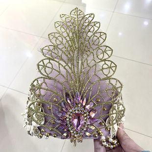 新疆舞蹈花帽乌兹别克大羽毛贴钻头饰维族舞哈萨克舞广场舞头饰