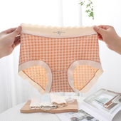 女士胖mm200斤高腰5A抑菌纯棉裆无痕透气格子少女三角裤 大码 内裤