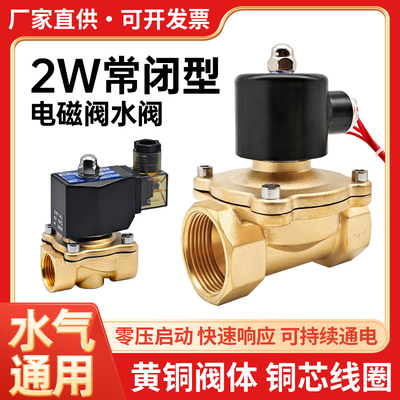常闭型电磁阀水阀气阀控制阀2W160-15黄铜AC220V节能防水DN25/20