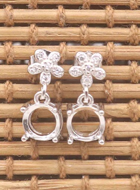 圆形925银戴妃款耳坠空托围锆代裸石镶嵌18k金多规格耳坠首饰空托