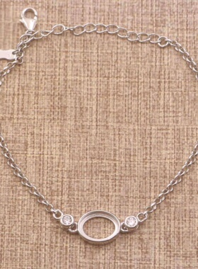 蛋形925银戴妃款手链空托围锆代裸石镶嵌18k金 多规格首饰空托