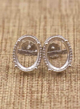 蛋形925银戴妃款耳钉空托围锆代裸石镶嵌18k金 多规格首饰空托