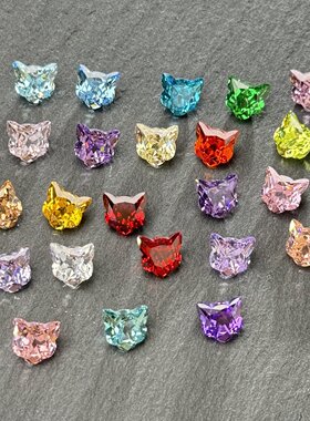 招财猫幸运石7*7MM尖底高碳钻多种颜色精细切割美甲耳钉配钻裸钻
