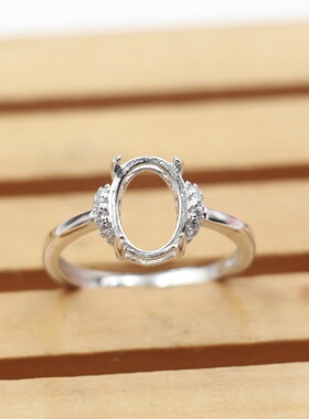 蛋形925银戴妃款戒指空托围锆代裸石镶嵌18k金 首饰戒指空托活口