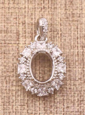 蛋形925银戴妃款吊坠空托围锆代裸石镶嵌18k金多规格首饰吊坠空托
