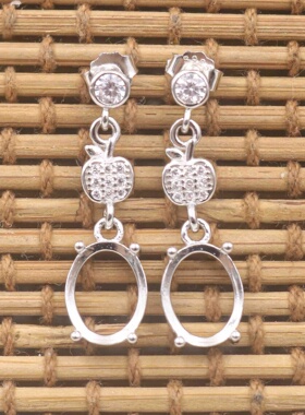 蛋形925银戴妃款耳坠空托围锆代裸石镶嵌18k金多规格耳坠首饰空托