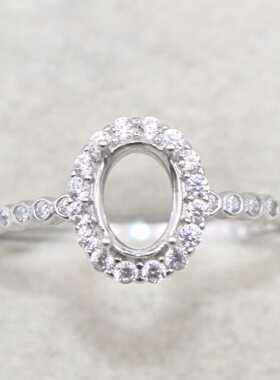 蛋形925银戴妃款戒指空托围锆代裸石镶嵌18k金多规格戒指空托活口