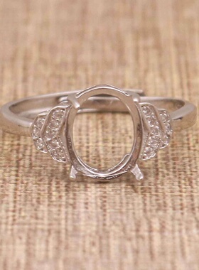 蛋形925银戴妃款戒指空托围锆代裸石镶嵌18k金多规格戒指空托活口