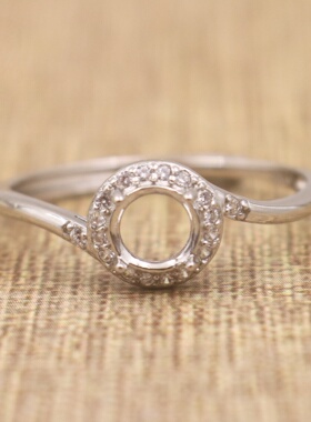 圆形925银戴妃款戒指空托围锆代裸石镶嵌18k金多规格戒指空托活口