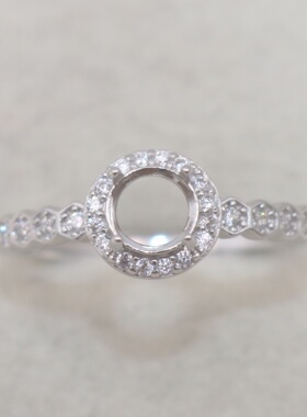 圆形925银戴妃款戒指空托围锆代裸石镶嵌18k金多规格戒指空托活口
