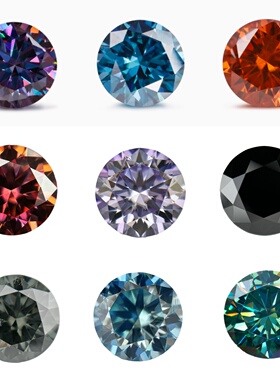 1.0克拉彩色莫桑石戒面圆形裸钻 粉钻蓝钻西瓜红紫色祖母绿皇家蓝