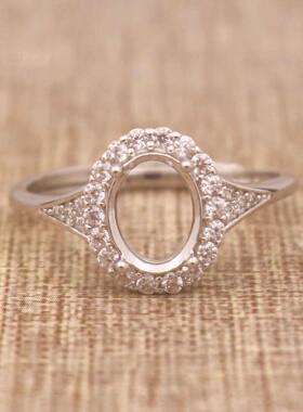 蛋形925银戴妃款戒指空托围锆代裸石镶嵌18k金多规格戒指空托活口