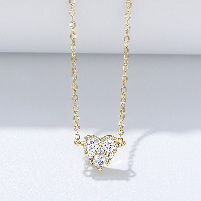 s925纯银小巧镶钻爱心项链女百搭时尚简约心形锆石锁骨链欧美饰品