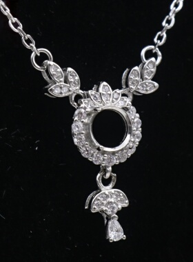 圆形925银戴妃款项链空托围锆代裸石镶嵌18k 首饰DIY项链空托