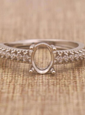 蛋形925银戴妃款戒指空托围锆代裸石镶嵌18k金多规格戒指空托活口