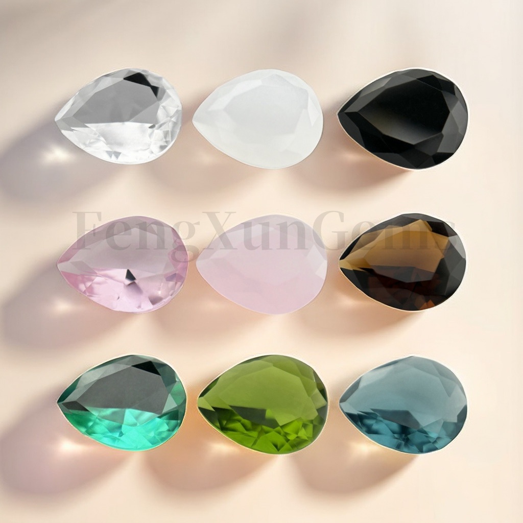 梨形彩色玻璃戒面裸石高仿钻 水滴形多色玻璃人造宝石镶耳环吊坠