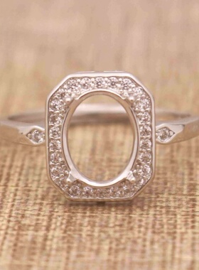 蛋形925银戴妃款戒指空托围锆代裸石镶嵌18k金多规格戒指空托活口