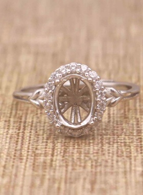 蛋形925银戴妃款戒指空托围锆代裸石镶嵌18k金多规格戒指空托活口