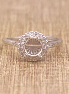 圆形925银戴妃款戒指空托围锆代裸石镶嵌18k金多规格戒指空托活口