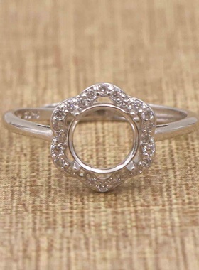 圆形925银戴妃款戒指空托围锆代裸石镶嵌18k金多规格戒指空托活口