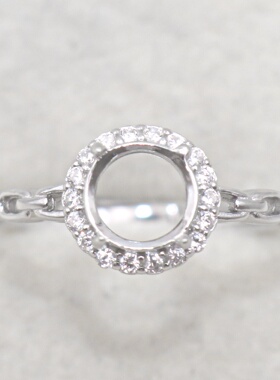 圆形925银戴妃款戒指空托围锆代裸石镶嵌18k金多规格戒指空托活口