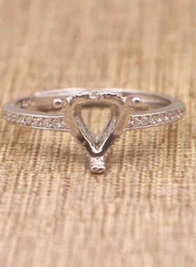 心形925银戴妃款戒指空托围锆代裸石镶嵌18k金多规格戒指空托活口