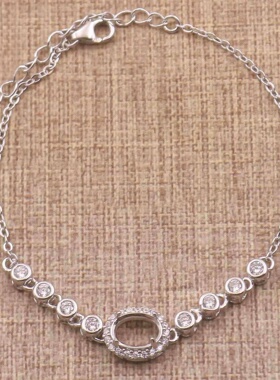 蛋形925银戴妃款手链空托围锆代裸石镶嵌18k金多规格首饰手链空托