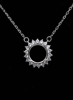圆形925银戴妃款项链空托围锆代裸石镶嵌18k 首饰DIY项链空托