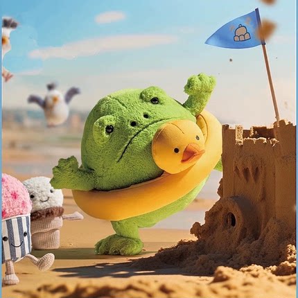 英国jellycat橡胶泳圈里奇雨蛙毛绒玩具青蛙玩偶公仔娃娃生日礼物