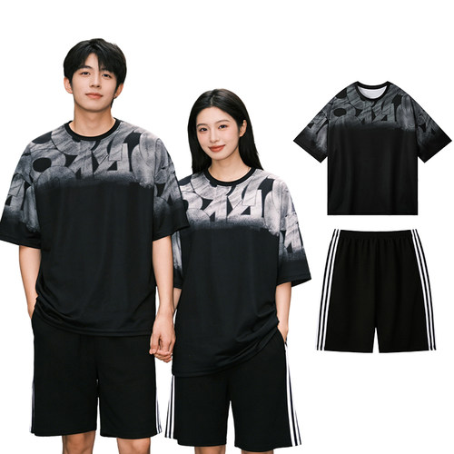 夏季落肩袖宽松t恤半袖体恤套装