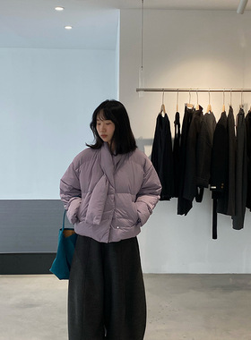 YL 三星安心90白鸭绒紫色围脖短款羽绒服女外套韩系显瘦 6385