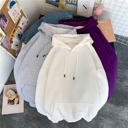 INS潮牌纯色情侣班服连帽卫衣