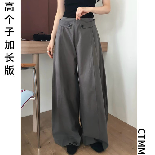 2026秋季休闲裤女百搭宽松100%棉高腰弯刀阔腿气质裤子P9358