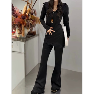 复古屁帘阔腿显瘦微喇休闲裤 2026春季 新款 美式 L6226 连帽外套套装