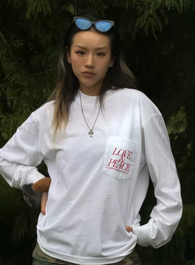 ABDP秋季新款纯棉长袖T恤口袋打底衫美式运动街头宽松圆领上衣