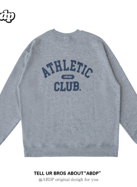 ABDP24新款男士美式圆领卫衣落肩宽松运动休闲印花套头潮流街头