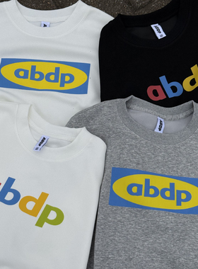 ABDP秋冬新款男士美式圆领卫衣落肩宽松运动休闲印花套头潮流街头