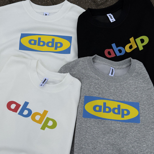 ABDP秋冬新款男士美式圆领卫衣落肩宽松运动休闲印花套头潮流街头